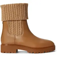Ralph Lauren for woman. 802P17088002 Camel calfskin and knit Allyson boots (40), Leather, Beige, 1 to 3 cm, 3 to 5 cm, None, Casual