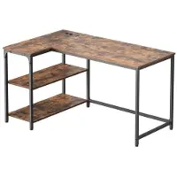Songmics Kulmapöytä 120x80x76 cm Ruskea puu ja teräs