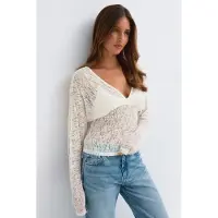 Gina Tricot  - Lace v-neck top - pitsipaidat - Valkoinen - XL - Naiset