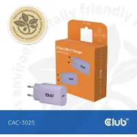 Club 3D 30W GaN-verkkovirtalaturi, USB-C PD3.0, violetti, 2 kpl