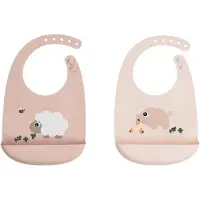 Done by Deer Silicone Bib 2-Pack Tiny Farm Powder - Pink - 27X 19X 4CM
