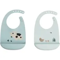 Done by Deer Silicone Bib 2-Pack Tiny Farm Blue - Blue - 27X 19X 4CM