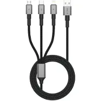 TechProtection UltraBoost DNA 3-in-1 latauskaapeli USB-C/Lightning/Micro-USB 1.2m 3A - Iron Grey