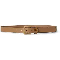 Ralph Lauren Logo-Keeper Leather Skinny Belt - Beige - S
