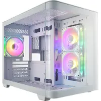 Fortron S380-WA white midi tower computer case with curved glass and 3x 120 mm ARGB fans and tempered glass 2 pieces (POC0000244)