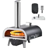 Vevor ulkopizzauuni, 12 tuuman puulämmitteinen pizzauuni, pellettipizzauuni lämpömittarilla ja sähköisellä pyörityksellä, kannettava pizzakone ulkopihalle, patiolle, leirintäalueelle, pizzakivi, kanto