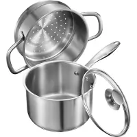Vevor 2.5 QT -kattila höyrystimellä, ruostumattomasta teräksestä valmistettu kattila lasikannella, monikäyttöinen tarttumaton ruostumattomasta teräksestä valmistettu kattila ergonomisella kahvalla, ys