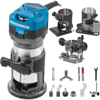 Vevor -puunleikkurin puunjyrsintyökalusarja sähköinen käsikäyttöinen trimmeri puunlaminointijyrsintyökalu 710 W:n maks. vääntömomentti 30 000 rpm:n vaihteleva nopeus kompakti jyrsinsarja 4 jalustalla