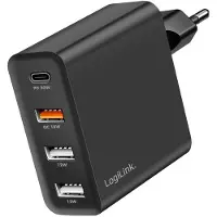 Logilink USB-A/C charger, 48 W, GaN, 4-port, 3x USB-A (QC), 1x USB-C (PD), Black (PA0377)