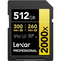 Lexar SDXC 512GB 300MB/s 2000x V90 Class 10 UHS-II Professional