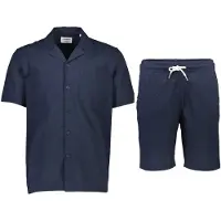 Lindbergh Seersucker Shirt S/S+Shorts - Navy - S