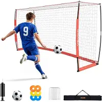 Vevor -jalkapallomaali 3,6 x 1,8 m, kokoontaitettava jalusta, punainen, kannettava ja nopeasti asennettava sarja, metallijalusta, kantolaukku, maavaarnat, nuorille ja aikuisille, ulkoharjoitteluun taka