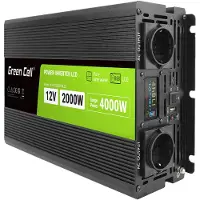 Green Cell Przetwornica napicia PowerInverter LCD 12 V 2000W/40000W Przetwornica samochodowa z wywietlaczem - czysty sinus virta-adapteri ja vaihtosuuntaaja Auto musta (INVGC12P2000LCD)