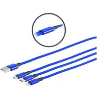 Microconnect USB-A – USB-C + Micro-USB-B + Lightning -sovitinkaapeli, 1,2 m, sininen