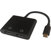 Deltaco MST-hubi, USB-C, 2 x 4K/60 Hz, DP x 2, 0,1 m, musta