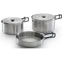 Campingaz 2197184 compact 5-piece stainless steel camping cookware set (2 pots + 2 strainer lids + frying pan)