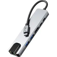 Tech-Protect HB02 6-in-1 USB-C-keskussovitin, jossa on USB 2.0, USB 3.0, HDMI 4K 30Hz, RJ45 Ethernet ja USB-C 100W PD - Avaruusharmaa