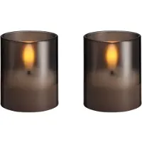 Moods & More LED glass candle - Hurricane - Charcoal - 47x57 mm - 2 pcs
