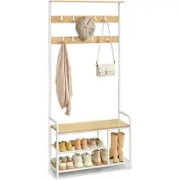 Songmics Vaateteline kenkäpenkillä ja 9 koukulla, 30 x 85 x 180,5 cm, tammi - valkoinen