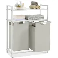Songmics Pyykkikori 2 x 46 l, 2 hyllyä, valkoinen
