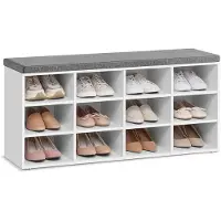 Songmics Kenkäpenkki 12 avoimella lokerolla 30,3x104x48cm, valkoinen/harmaa