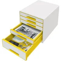 Leitz Wow Desk Cube 5 Drawers 1 Large And 4 Small Buc Drawers Valkoinen