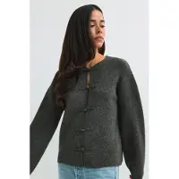 Gina Tricot  - Knitted button cardigan - Neuletakit - Harmaa - M - Naiset