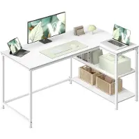 Songmics Kulmapöytä 120x80x76 cm vaahtera valkoinen puu ja teräs