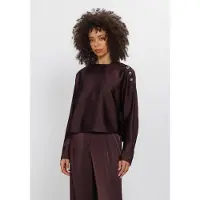 Dante6 -Leiva Bold Satin Button Detail Top - Burgundy - 36