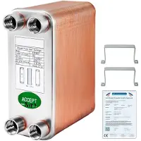 Vevor -lämmönvaihdin Juotettu levylämmönvaihdin 1/2” BSP FPT -portit 60 levylämmönvaihdin 60 levylämmönvaihdin Ruostumattomasta teräksestä valmistettu 316L-tasolevylämmönvaihdin vesikiertoiseen lämmity