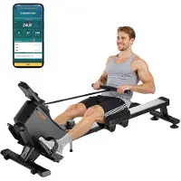 Vevor magneettinen soutulaite, 16-tasoinen hiljainen vastus säädettävä, kokoontaitettava soutulaite kotiin, 158 kg:n painokapasiteetti, soutulaitteet sileällä hihnapyörällä, Bluetooth-yhteensopiva ja