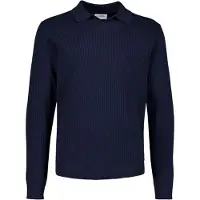 Lindbergh Ribbed L/S V-Neck Poloribbed L/S V-Neck Polo - Navy - XL
