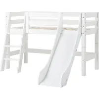 Hoppekids ECO Luxury puolikorkea sänky 70x160cm liukumäellä ja kaltevilla portailla White