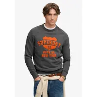 Superdry for man. M2014553A Gray Felt Applique Relaxed Sweatshirt (L), Casual, Grey, Cotton