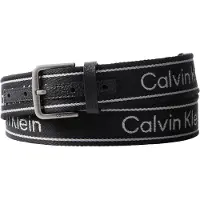 Calvin Klein Vyö 'Rounded Buckle Logo Webbing' vaaleanharmaa / musta