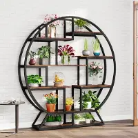 24hShop Pyöreä kirjahylly ruskea/musta / teollistyylinen hylly / koristehylly