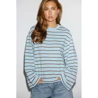 Gina Tricot Stripe Long Sleeve Tee - Blue - XL