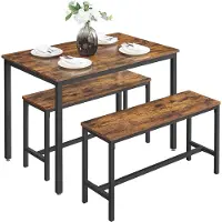 Songmics Ruokailuryhmä, pöytä 110 x 70 x 75 cm, penkit 97 x 30 x 50 cm, ruskea/musta