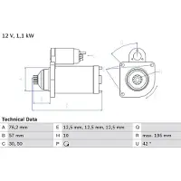 Bosch Starttimoottori - VW - Golf, Passat, Caddy, Touran, Beetle, Eos, Jetta vi. Skoda - Octavia, Yeti. Audi - A3. Seat - Leon, Altea