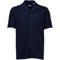 Lindbergh Jacquard Checkered Towel Resort Shi - Navy - L