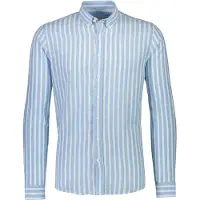 Lindbergh Wide Striped Cotton/Linen Shirt L/S - Blue - XXL