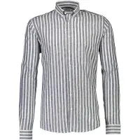 Lindbergh Wide Striped Cotton/Linen Shirt L/S - Navy - XXL