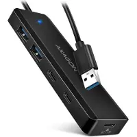 Axagon 4-porttinen 3.2 Gen1 USB-A -hubi, USB-C lisävirralla, musta