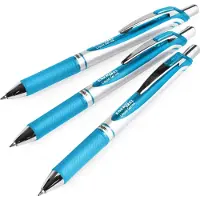 Pentel EnerGel Xm, Sisäänvedettävä geelikynä, Vaaleansininen, Sininen, Hopea, Muovi, Kumi, 0,35 mm, Pyöreä