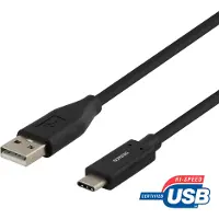 Deltaco – USB 2.0 -kaapeli, Type A - Type C uros, 0,25m, musta (USBC-1002)