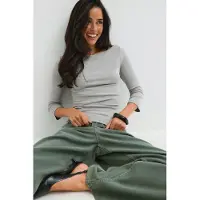 Gina Tricot  - Quarter sleeve boatneck top - pitkähihaiset paidat - Harmaa - M - Naiset