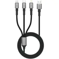 TechProtection UltraBoost DNA 3-in-1 latauskaapeli USB-C/Lightning/Micro-USB 1.2m 3A - Iron Grey