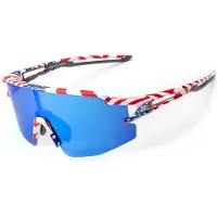 RockBros Polarized Cycling Glasses with UV Protection and Corrective Insert Blue Lenses - USA Pattern - White